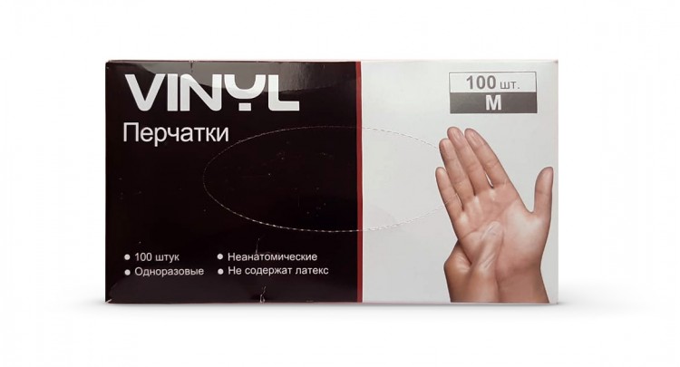 Перчатки одноразовые виниловые прозрачные (100 шт/уп) размер M