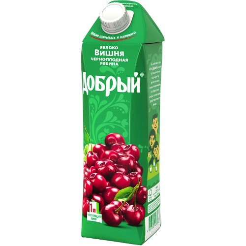 Сок Добрый, Вишня/Черноплодная рябина/Яблоко 1,0 л, (12шт.)